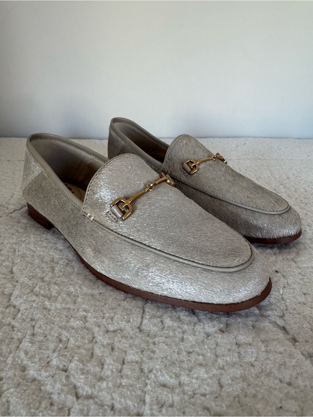 Sam Edelman Metallic Silver Calf Hair Horsebit Loafers 6.5 NIB